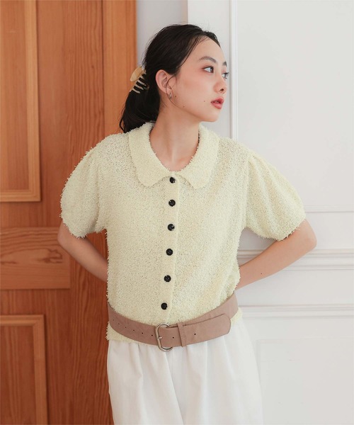 miette（ミエット）の「襟付きファンシーヤーン半袖ニット（ニット/セーター・レディース・ライトピンク/ライトイエロー/ブラウン/レッド/ネイビー・S/M/L）」の22枚目の写真
