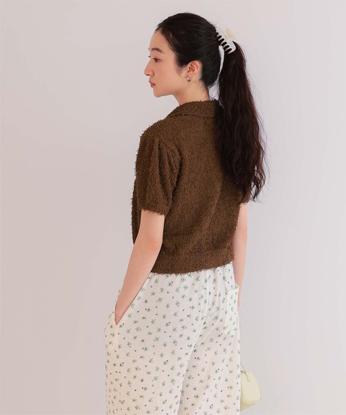 miette（ミエット）の「襟付きファンシーヤーン半袖ニット（ニット/セーター・レディース・ライトピンク/ライトイエロー/ブラウン/レッド/ネイビー・S/M/L）」の9枚目の写真