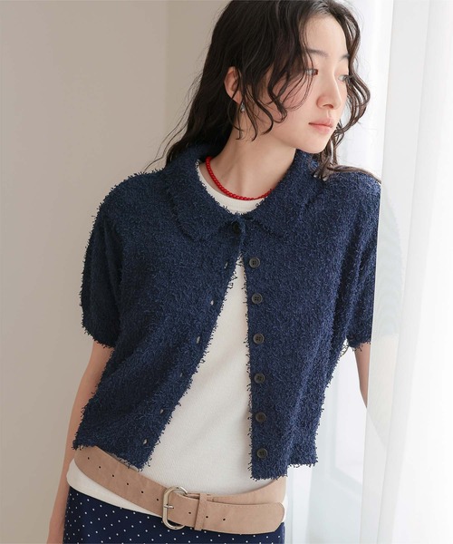 miette（ミエット）の「襟付きファンシーヤーン半袖ニット（ニット/セーター・レディース・ライトピンク/ライトイエロー/ブラウン/レッド/ネイビー・S/M/L）」の10枚目の写真