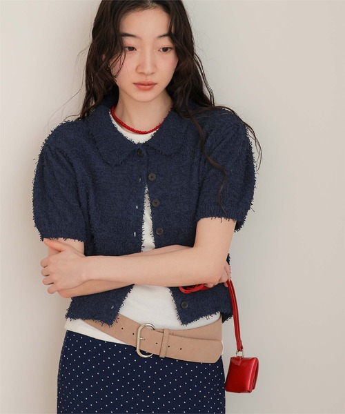 miette（ミエット）の「襟付きファンシーヤーン半袖ニット（ニット/セーター・レディース・ライトピンク/ライトイエロー/ブラウン/レッド/ネイビー・S/M/L）」の13枚目の写真