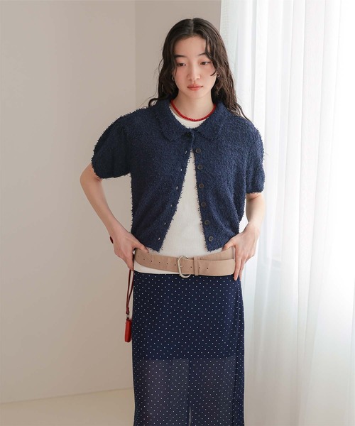 miette（ミエット）の「襟付きファンシーヤーン半袖ニット（ニット/セーター・レディース・ライトピンク/ライトイエロー/ブラウン/レッド/ネイビー・S/M/L）」の14枚目の写真