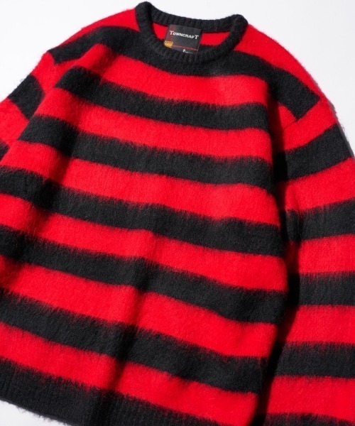 TOWNCRAFT（タウンクラフト）の「TOWN CRAFT タウンクラフト / SHAGGY JQ BORDER CREW（ニット/セーター・メンズ・ブラック×ホワイト/レッド・MEDIUM/LARGE）」の10枚目の写真