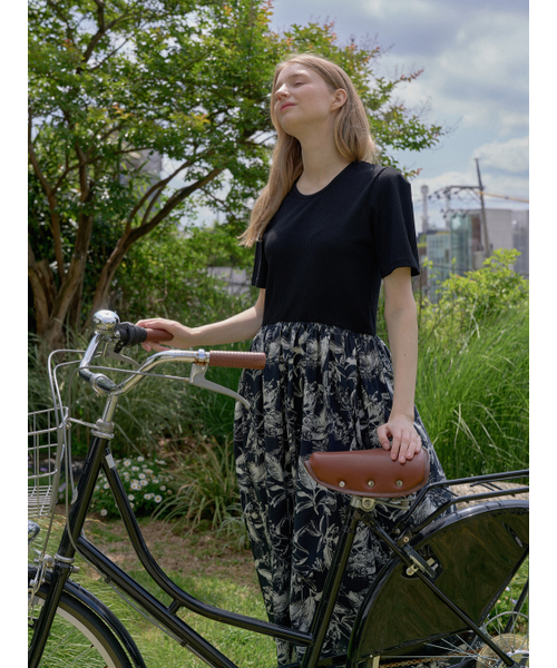 AVANT-G(アバン)の「Leaf Pattern Daily Shirring Dress - BLACK(ワンピース・レディース・その他・FREE)」の3枚目の写真