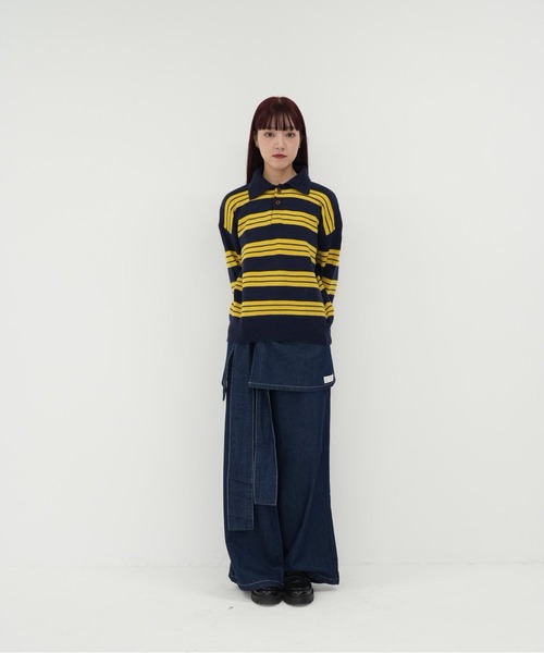 Uenui(ウニュイ)の「【 cunii 】レディース ニット ポロカラー ボーダー プルオーバー 長袖 韓国 カジュアル 体型カバー トップス(ニット/セーター・レディース・ブラウン/ネイビー・FREE)」の3枚目の写真