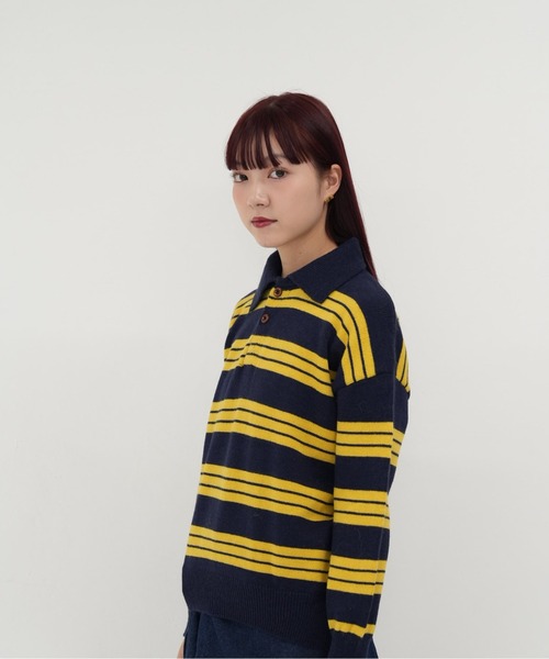 Uenui(ウニュイ)の「【 cunii 】レディース ニット ポロカラー ボーダー プルオーバー 長袖 韓国 カジュアル 体型カバー トップス(ニット/セーター・レディース・ブラウン/ネイビー・FREE)」の18枚目の写真