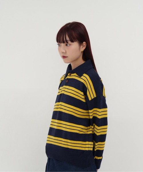 Uenui(ウニュイ)の「【 cunii 】レディース ニット ポロカラー ボーダー プルオーバー 長袖 韓国 カジュアル 体型カバー トップス(ニット/セーター・レディース・ブラウン/ネイビー・FREE)」の19枚目の写真