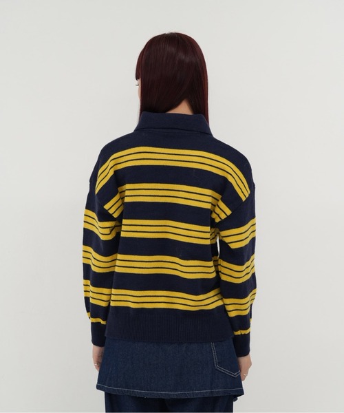 セール】【 cunii 】レディース ニット ポロカラー ボーダー プル