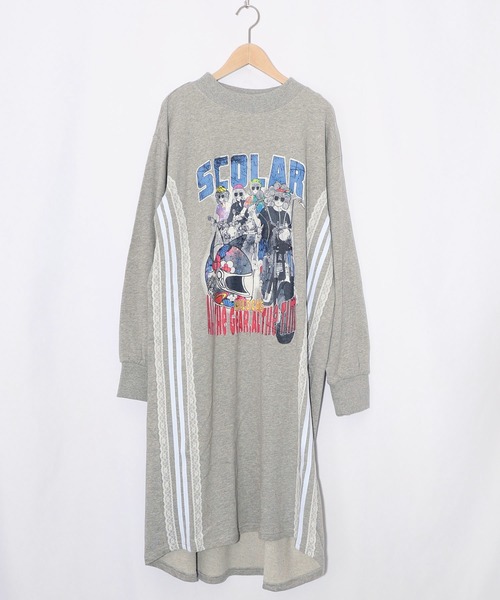 ScoLar（スカラー）の「153783：レースライン×ロック柄ミニ裏毛ワンピース（ワンピース・レディース・グリーン/ブラック/杢グレー・M）」の3枚目の写真