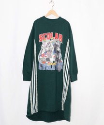 ScoLar | 153783：レースライン×ロック柄ミニ裏毛ワンピース(ワンピース)