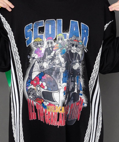 ScoLar（スカラー）の「153783：レースライン×ロック柄ミニ裏毛ワンピース（ワンピース・レディース・グリーン/ブラック/杢グレー・M）」の10枚目の写真