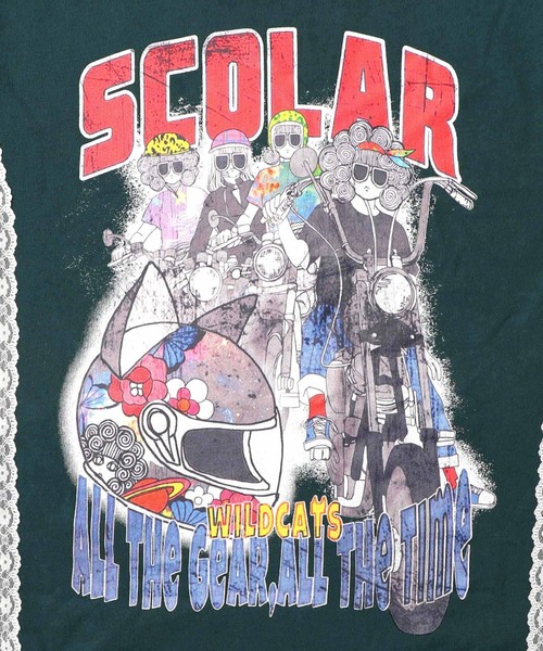 ScoLar（スカラー）の「153783：レースライン×ロック柄ミニ裏毛ワンピース（ワンピース・レディース・グリーン/ブラック/杢グレー・M）」の14枚目の写真