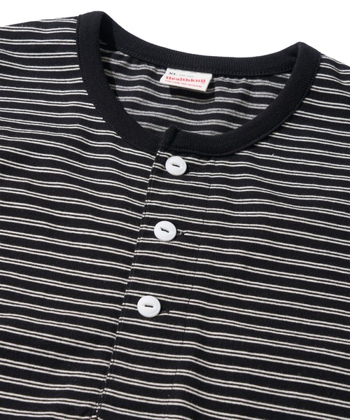 Healthknit(ヘルスニット)の「【Healthknit】Classic Border Jersey Wide Henleyneck S/S / クラシック ボーダー ジャージーワイドヘンリーネックTシャツ(Tシャツ/カットソー・メンズ・ブラック/パープル・X-LARGE/LARGE/MEDIUM)」の9枚目の写真