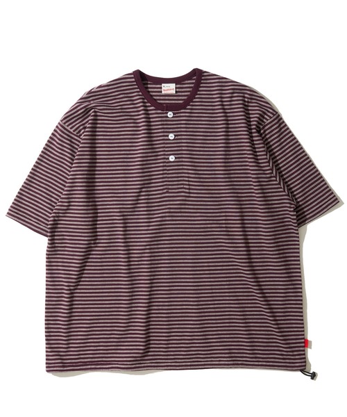 Healthknit(ヘルスニット)の「【Healthknit】Classic Border Jersey Wide Henleyneck S/S / クラシック ボーダー ジャージーワイドヘンリーネックTシャツ(Tシャツ/カットソー・メンズ・ブラック/パープル・X-LARGE/LARGE/MEDIUM)」の7枚目の写真