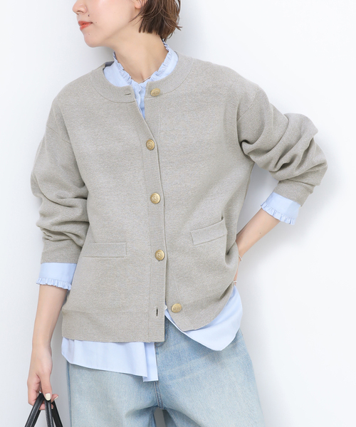 JOURNAL STANDARD relume（ジャーナルスタンダード　レリューム）の「ウォッシャブルミラノリブカーディガン（カーディガン/ボレロ・レディース・ライトグレー/ネイビー・FREE）」の2枚目の写真