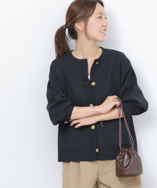 JOURNAL STANDARD relume（ジャーナルスタンダード　レリューム）の「ウォッシャブルミラノリブカーディガン（カーディガン/ボレロ・レディース・ライトグレー/ネイビー・FREE）」の4枚目の写真