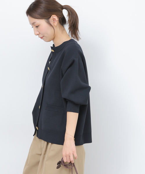 JOURNAL STANDARD relume（ジャーナルスタンダード　レリューム）の「ウォッシャブルミラノリブカーディガン（カーディガン/ボレロ・レディース・ライトグレー/ネイビー・FREE）」の6枚目の写真