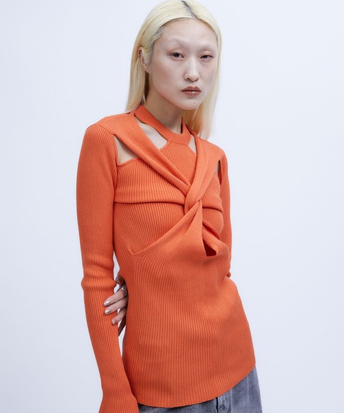 THINGS THAT MATTER（シングス ザット マター）の「【THINGS THAT MATTER/シングス ザット マター】TWIST KNIT TOPS/ツイストニットトップス（ニット/セーター・レディース・オレンジ/キナリ/ブラック/ミント・FREE）」の21枚目の写真