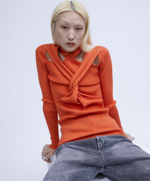 THINGS THAT MATTER（シングス ザット マター）の「【THINGS THAT MATTER/シングス ザット マター】TWIST KNIT TOPS/ツイストニットトップス（ニット/セーター・レディース・オレンジ/キナリ/ブラック/ミント・FREE）」の20枚目の写真