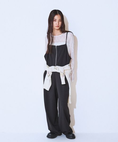 JEANASIS（ジーナシス）の「フロントZIPイージーサロペ/634614（サロペット/オーバーオール・レディース・ブラック/ブラック系その他/ホワイト系その他・FREE）」の3枚目の写真