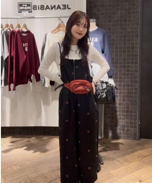 JEANASIS（ジーナシス）の「フロントZIPイージーサロペ/634614（サロペット/オーバーオール・レディース・ブラック/ブラック系その他/ホワイト系その他・FREE）」の10枚目の写真