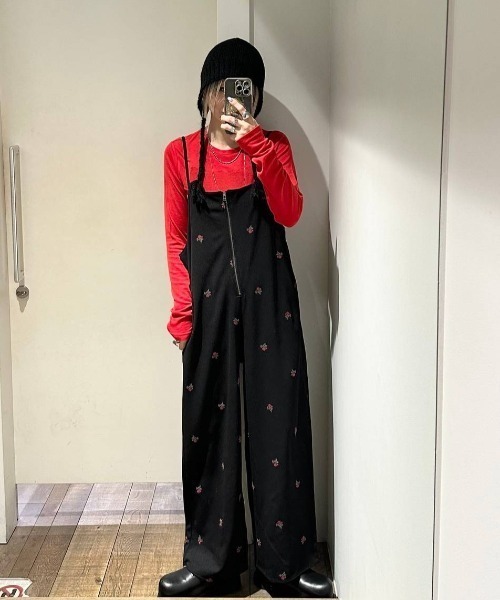 JEANASIS（ジーナシス）の「フロントZIPイージーサロペ/634614（サロペット/オーバーオール・レディース・ブラック/ブラック系その他/ホワイト系その他・FREE）」の9枚目の写真