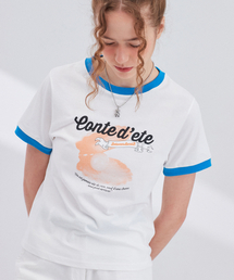 Between A and B（ビトウィーンエイアンドビー）の「パールプリントカラー ポイントTシャツ [ホワイト]（Tシャツ/カットソー）」