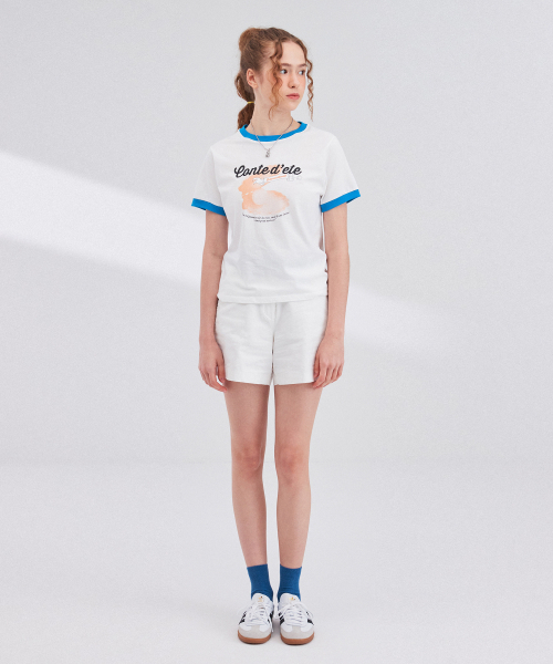 Between A and B（ビトウィーンエイアンドビー）の「パールプリントカラー ポイントTシャツ [ホワイト]（Tシャツ/カットソー・レディース・その他・FREE）」の2枚目の写真