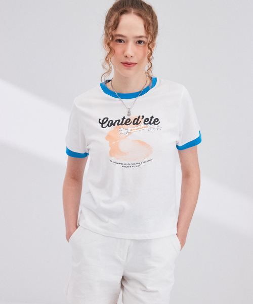 Between A and B（ビトウィーンエイアンドビー）の「パールプリントカラー ポイントTシャツ [ホワイト]（Tシャツ/カットソー・レディース・その他・FREE）」の5枚目の写真