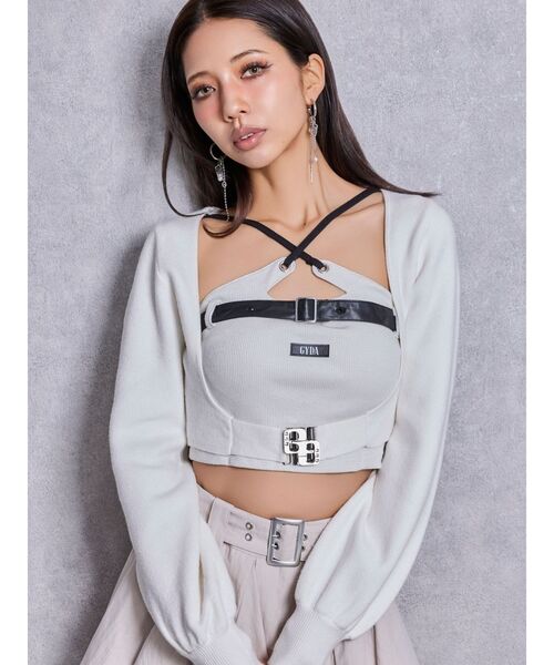 GYDA(ジェイダ)の「GG bijou beltニットボレロ(カーディガン/ボレロ・レディース・ブラック/オフホワイト・FREE)」の1枚目の写真