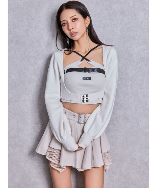 GYDA(ジェイダ)の「GG bijou beltニットボレロ(カーディガン/ボレロ・レディース・ブラック/オフホワイト・FREE)」の6枚目の写真