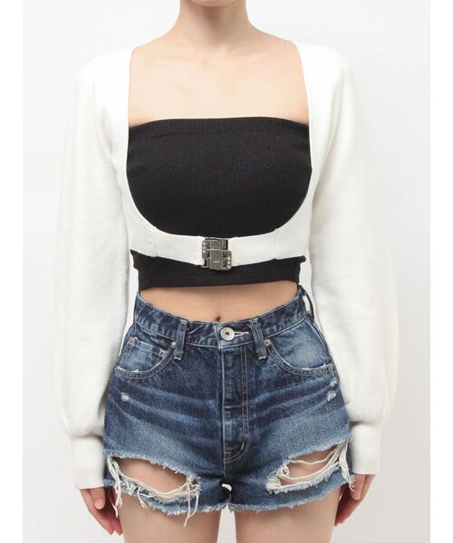 GYDA(ジェイダ)の「GG bijou beltニットボレロ(カーディガン/ボレロ・レディース・ブラック/オフホワイト・FREE)」の11枚目の写真