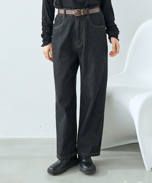 mil(ミル)の「ストレート デニムパンツ【587121】(デニムパンツ・レディース・ブラック/サックスブルー・S-Short/S-Regular/M-Short/M-Regular)」の1枚目の写真
