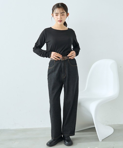 mil(ミル)の「ストレート デニムパンツ【587121】(デニムパンツ・レディース・ブラック/サックスブルー・S-Short/S-Regular/M-Short/M-Regular)」の3枚目の写真