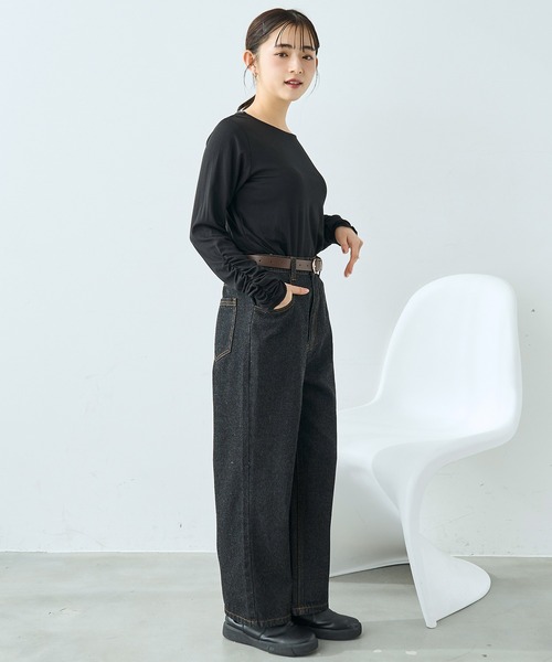 mil(ミル)の「ストレート デニムパンツ【587121】(デニムパンツ・レディース・ブラック/サックスブルー・S-Short/S-Regular/M-Short/M-Regular)」の6枚目の写真