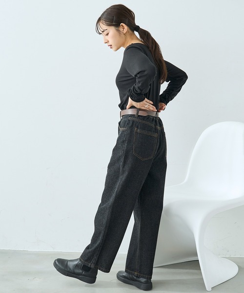 mil(ミル)の「ストレート デニムパンツ【587121】(デニムパンツ・レディース・ブラック/サックスブルー・S-Short/S-Regular/M-Short/M-Regular)」の4枚目の写真