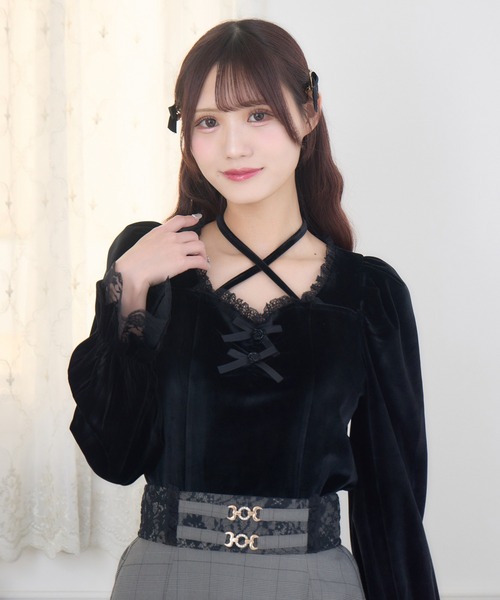 couture BY ROJITA(クチュールバイロジータ)の「ローズリボンベロアトップス(Tシャツ/カットソー・レディース・ブラック/ホワイト・FREE)」の20枚目の写真