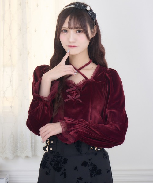 couture BY ROJITA(クチュールバイロジータ)の「ローズリボンベロアトップス(Tシャツ/カットソー・レディース・ブラック/ホワイト・FREE)」の19枚目の写真