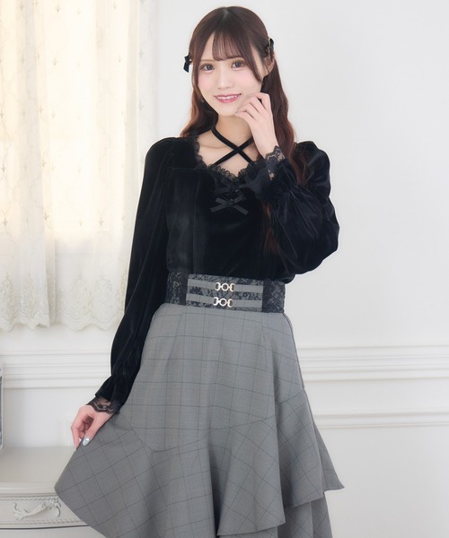 セール】ローズリボンベロアトップス（Tシャツ/カットソー）｜couture