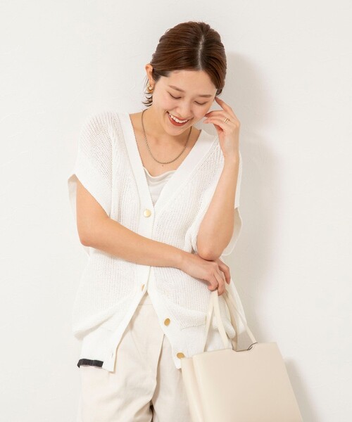 NOLLEY’S（ノーリーズ）の「【WEB限定】《手洗い可能》ペーパーヤーン2WAYベスト（ベスト・レディース・グレー系その他/ブラック/オフホワイト・FREE）」の8枚目の写真