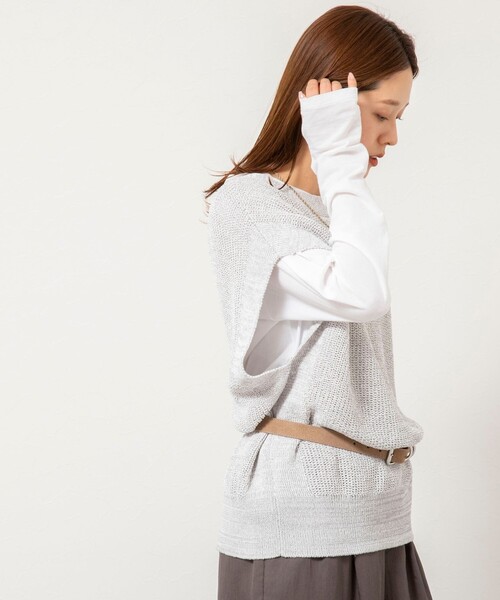 NOLLEY’S（ノーリーズ）の「【WEB限定】《手洗い可能》ペーパーヤーン2WAYベスト（ベスト・レディース・グレー系その他/ブラック/オフホワイト・FREE）」の15枚目の写真