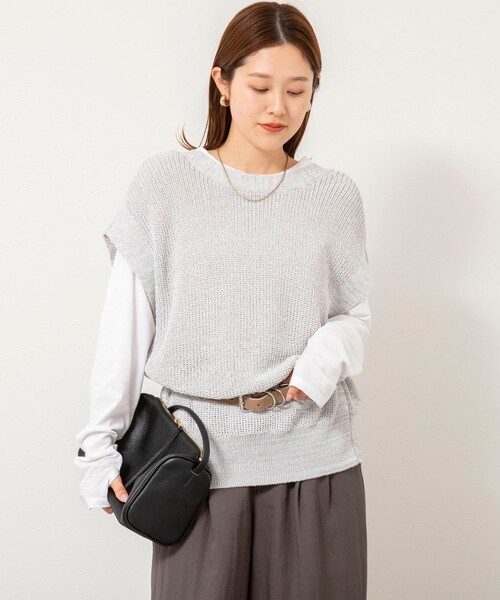 NOLLEY’S（ノーリーズ）の「【WEB限定】《手洗い可能》ペーパーヤーン2WAYベスト（ベスト・レディース・グレー系その他/ブラック/オフホワイト・FREE）」の18枚目の写真
