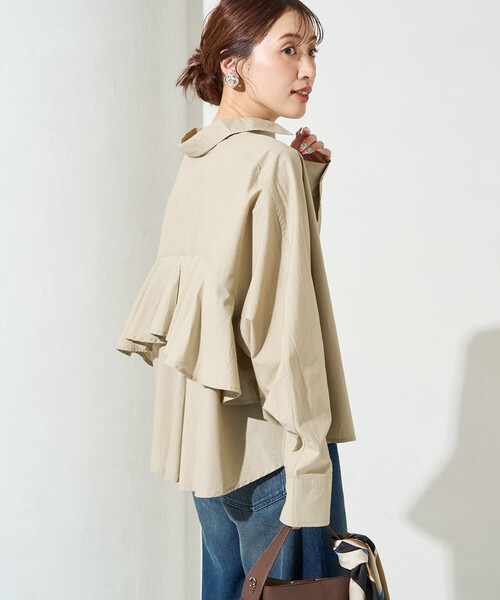 FREAK'S STORE（フリークスストア）の「限定展開　バック フリル ショート ロングスリーブ シャツ（シャツ/ブラウス・レディース・ブルー/オフホワイト/ブラック/ベージュ/イエロー・ﾌﾘ-）」の3枚目の写真