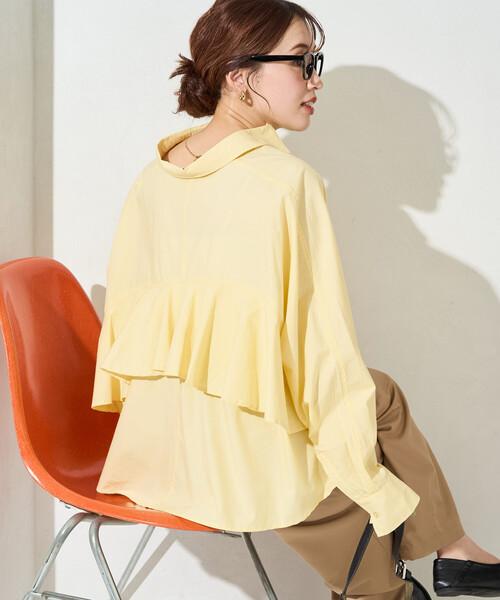 FREAK'S STORE（フリークスストア）の「限定展開　バック フリル ショート ロングスリーブ シャツ（シャツ/ブラウス・レディース・ブルー/オフホワイト/ブラック/ベージュ/イエロー・ﾌﾘ-）」の5枚目の写真