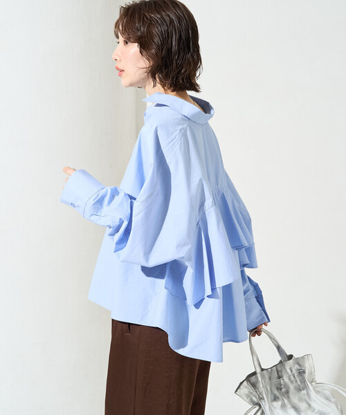 FREAK'S STORE（フリークスストア）の「限定展開　バック フリル ショート ロングスリーブ シャツ（シャツ/ブラウス・レディース・ブルー/オフホワイト/ブラック/ベージュ/イエロー・ﾌﾘ-）」の4枚目の写真