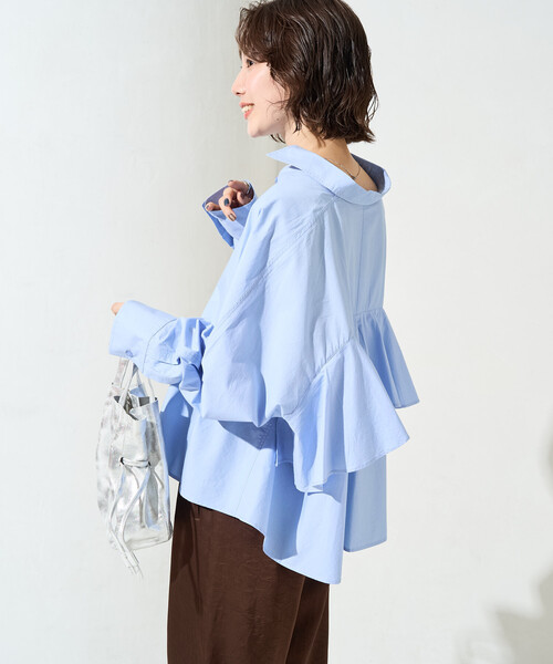 FREAK'S STORE（フリークスストア）の「限定展開　バック フリル ショート ロングスリーブ シャツ（シャツ/ブラウス・レディース・ブルー/オフホワイト/ブラック/ベージュ/イエロー・ﾌﾘ-）」の6枚目の写真