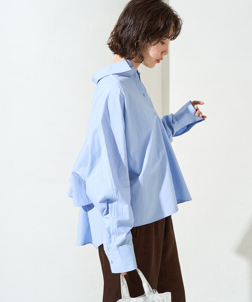 FREAK'S STORE（フリークスストア）の「限定展開　バック フリル ショート ロングスリーブ シャツ（シャツ/ブラウス・レディース・ブルー/オフホワイト/ブラック/ベージュ/イエロー・ﾌﾘ-）」の9枚目の写真