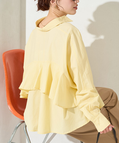 FREAK'S STORE（フリークスストア）の「限定展開　バック フリル ショート ロングスリーブ シャツ（シャツ/ブラウス・レディース・ブルー/オフホワイト/ブラック/ベージュ/イエロー・ﾌﾘ-）」の19枚目の写真