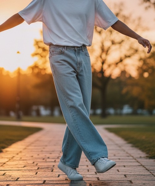 ALL RUNS（オールランズ）の「5ポケット コットンワイドデニムパンツ 2026年春夏（デニムパンツ・メンズ・ネイビー/ブルー・M/L）」の2枚目の写真