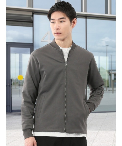 m.f.editorial（エムエフエディトリアル）の「【カットアウター 羽織り】KAITEKI+ ストレッチ ミニ裏毛 リブブルゾン（カーディガン/ボレロ・メンズ・グレー系その他2/ベージュ・MEDIUM/LARGE）」の2枚目の写真