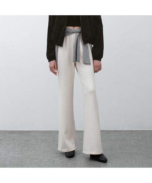 ATELIER NAIN(アトリエナイン)の「SOFT BANDING BOOTS CUT PANTS(PT-5707)(スラックス・レディース・グレー/アイボリー・SMALL/MEDIUM)」の2枚目の写真